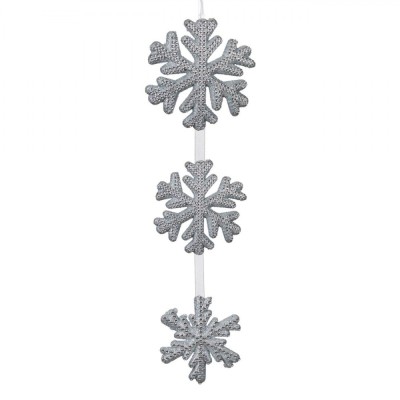 Decoratiune Craciun, Model 3 Fulgi, Culoare Alb Argintiu, Material Spuma, 63cm foto