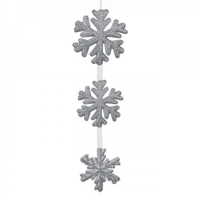 Decoratiune Craciun, Model 3 Fulgi, Culoare Alb Argintiu, Material Spuma, 63cm