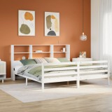 Cumpara ieftin Pat cu bibliotecă fără saltea, alb, 200x200 cm, lemn masiv pin