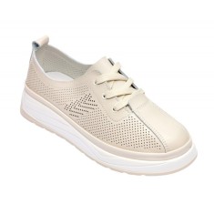 Pantofi dama casual din piele naturala cu perforatii - Karen Bej Late GSKFL9573B