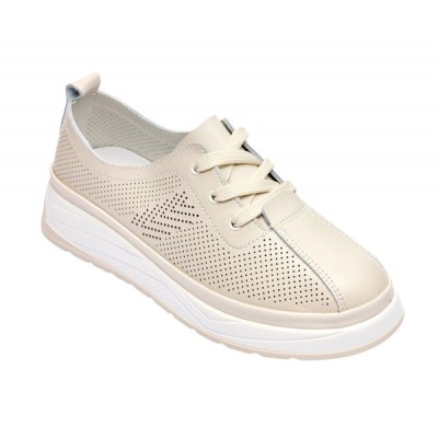 Pantofi dama casual din piele naturala cu perforatii - Karen Bej Late GSKFL9573B foto