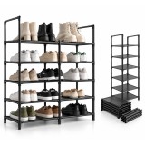 Pantofar modular 10 module pentru 10 perechi, raft pantofi metalic pentru hol, negru, 176 cm