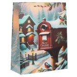 Sacosa cadou de Craciun vintage cu glitter holografic, 26x10x32cm, CMCLASS