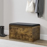 Banca cu sertar pentru pantofi Degerfors ES 80 x 39 x 45 cm PAL STEJAR INCHIS/negru [en.casa] HausGarden Leisure