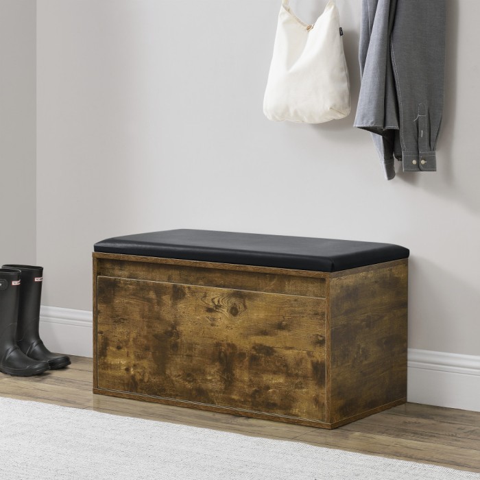 Banca cu sertar pentru pantofi Degerfors ES 80 x 39 x 45 cm PAL STEJAR INCHIS/negru [en.casa] HausGarden Leisure