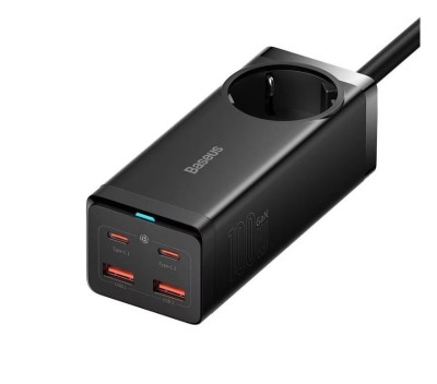 INCARCATOR RETEA Baseus GaN3 Pro Powerstrip,QC 100W,1xAC,2xUSB Type-C Output 5V/3A,2 x USB,include cablu USB Type-C la USB Type-C 100W, 1m, negru &amp;quot;PSZ foto