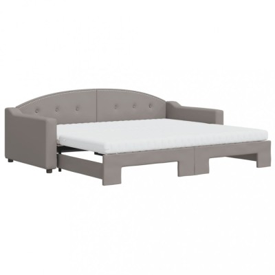 Pat de zi cu extensie si saltele, gri taupe, 90x200 cm, textil foto
