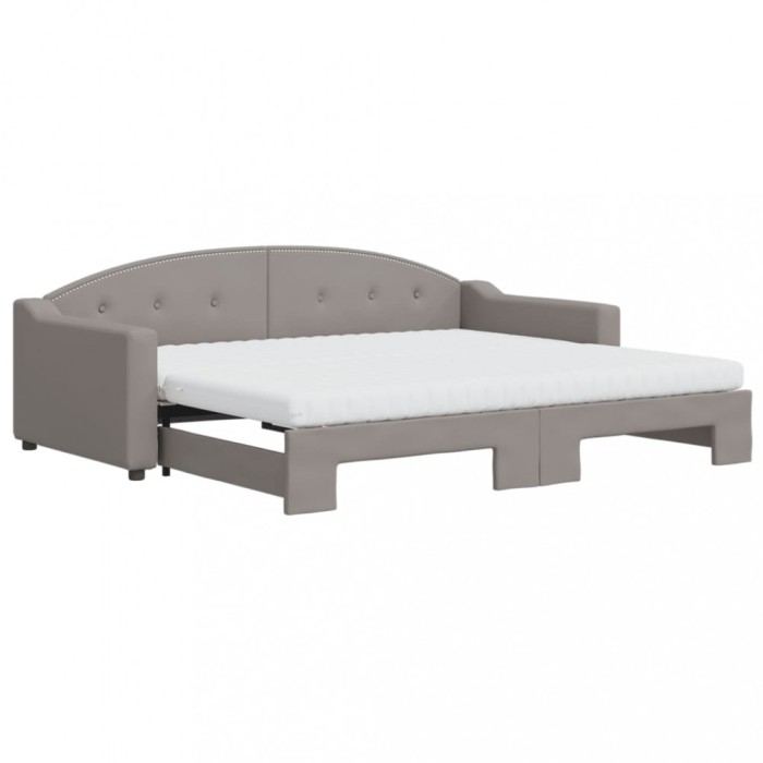 Pat de zi cu extensie si saltele, gri taupe, 90x200 cm, textil