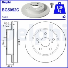 Set disc frana Toyota Corolla Estate (E21) 02.19-, Corolla Liftback (E21 Ea1 Eh1) 10.18-, Corolla Sedan (E21) 01.19-, Spate, 274X10mm, plin, Delphi