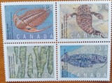 CANADA-FAUNA-&#039;&#039; FOSILE&#039;&#039;-SETde 4 in bloc-Nestampiate-MNH LUX