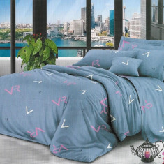 Lenjerie de pat pentru o persoana cu husa elastic pat si 2 fete perna dreptunghiulara, Vardaan, bumbac mercerizat, multicolor