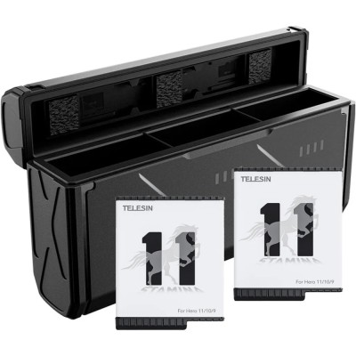 Set 2 acumulatori STAMINA 1720mAh + incarcator triplu USB-C GoPro 9 10 11 12 foto