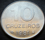 Cumpara ieftin Moneda 10 CRUZEIROS - BRAZILIA, anul 1981 * cod 4890, America Centrala si de Sud