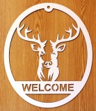 Panou Welcome, MDF alb decupat, decoratiune Cerb, 440x380x2.5 mm, Oem