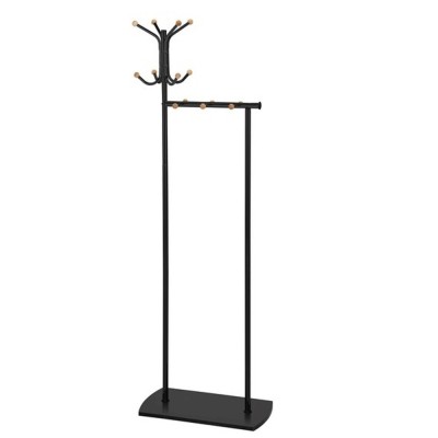 Cuier lemn SL Simon, 14 agatatori, de podea, insertii metalice, negru fag foto