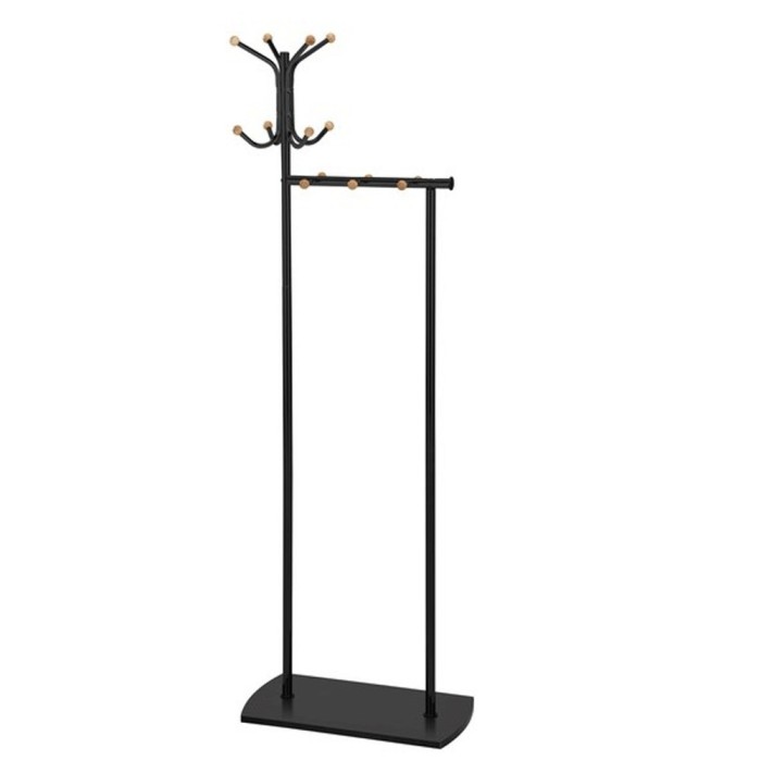 Cuier lemn SL Simon, 14 agatatori, de podea, insertii metalice, negru fag