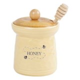 Recipient Ceramic cu Capac din Lemn și Lingură pentru Miere, 465ml, CMCLASS