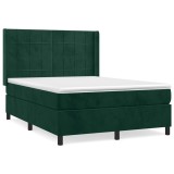 Cumpara ieftin Pat box spring cu saltea, verde inchis, 140x200 cm, catifea