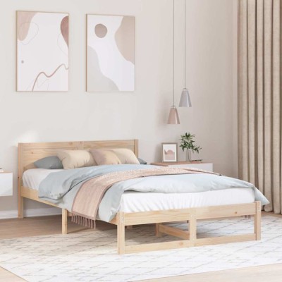 vidaXL Cadru de Pat Natural Lemn masiv de pin 140 x 190 cm Cadru de Pat foto