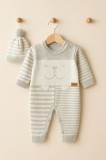 Salopetă tricotată cu caciulita Uluda cu dungi gri (Marime Disponibila: 12 luni)