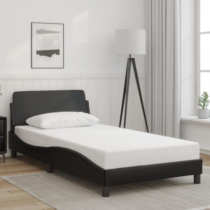 vidaXL Cadru de pat cu tăblie, negru, 100x200 cm, piele ecologică 373138