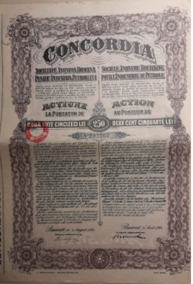 Acțiune interbelică CONCORDIA societatea romaneasca petrol, industrie Romania D1 foto