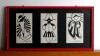 Arlechini - grafica originala in tus semnata, triptic tablou inramat 51,5x25,5cm, Portrete, Cerneala, Avangardism