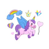 Stickere Perete Copii Unicorn Curcubeu Inimioare, Set 6 Bucati, Decor Camera Fete, Multicolor, 41x15 cm