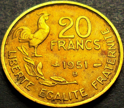 Moneda istorica 20 FRANCI - FRANTA, anul 1951= litera B * cod 488 B foto