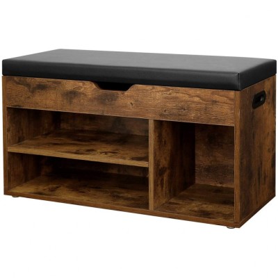Banca depozitare incaltaminte, pantofar pentru hol, Artool, pal, 3 rafturi, maro rustic inchis, 80x30x44 cm foto
