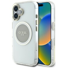 Husa iPhone 16 originala Guess IML Metal Colored Circle MagSafe, gri, GUHMP16SHTDRCEDG foto