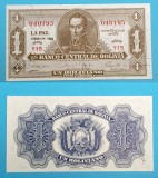 Bancnota Bolivia 1 Boliviano 1952 &#039;Bolivar&#039; UNC, Serie Y15, P#128, Numismatica, America