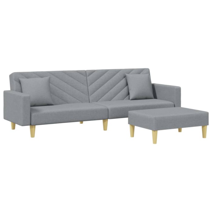 Canapea extensibila cu pernuta si taburet 2 locuri gri textil