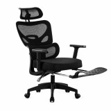Scaun ergonomic de birou cu suport picioare retractabil, tetiera si suport lombar reglabile, mesh, negru
