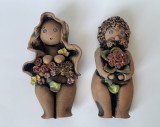 Figurine din ceramică glazurată, femeie și bărbat, atelier scandinav, datat 93