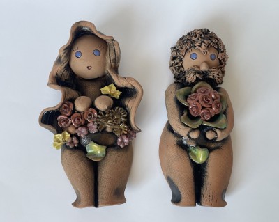 Figurine din ceramică glazurată, femeie și bărbat, atelier scandinav, datat 93 foto