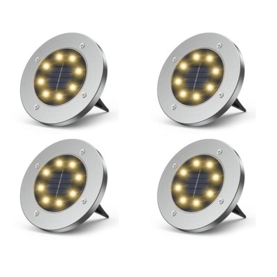 Set 4x Lampa Cu Incarcare Solara Rapida SI Timp Mare De Utilizare, alb cald, Tip Spot Cu 8 Leduri, Pentru Gradina, WaterProof, IP65, Carcasa Din Metal foto