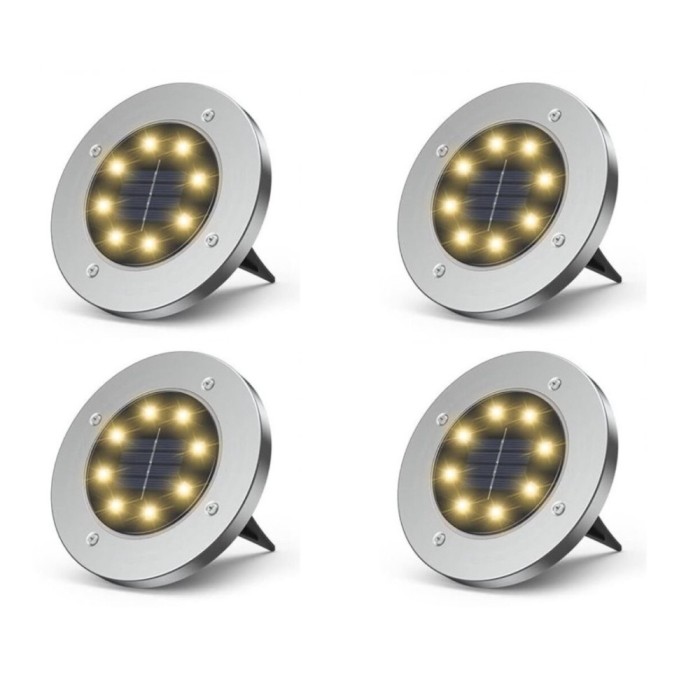 Set 4x Lampa Cu Incarcare Solara Rapida SI Timp Mare De Utilizare, alb cald, Tip Spot Cu 8 Leduri, Pentru Gradina, WaterProof, IP65, Carcasa Din Metal