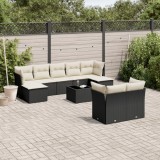 Gossi set canapele de gradina cu perne, 10 piese, negru, poliratan