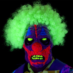 Masca Clown UV cu par afro, latex multicolor, aspect horror foto