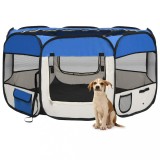 VidaXL Țarc c&acirc;ini pliabil cu sac de transport, albastru, 125x125x61 cm