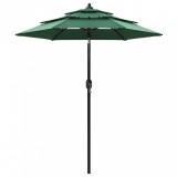 Umbrelă de soare 3 niveluri, st&acirc;lp de aluminiu, verde, 2 m, vidaXL