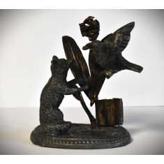 Statueta din antimoniu reprezentand o scena din fabula lui La Fontaine - Corbul si Vulpea