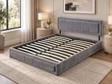 Pat Daily 160x200 cm Lada Depozitare Tapitat Catifea Nuanta Gri Somiera Inclusa (cod BF18-19)