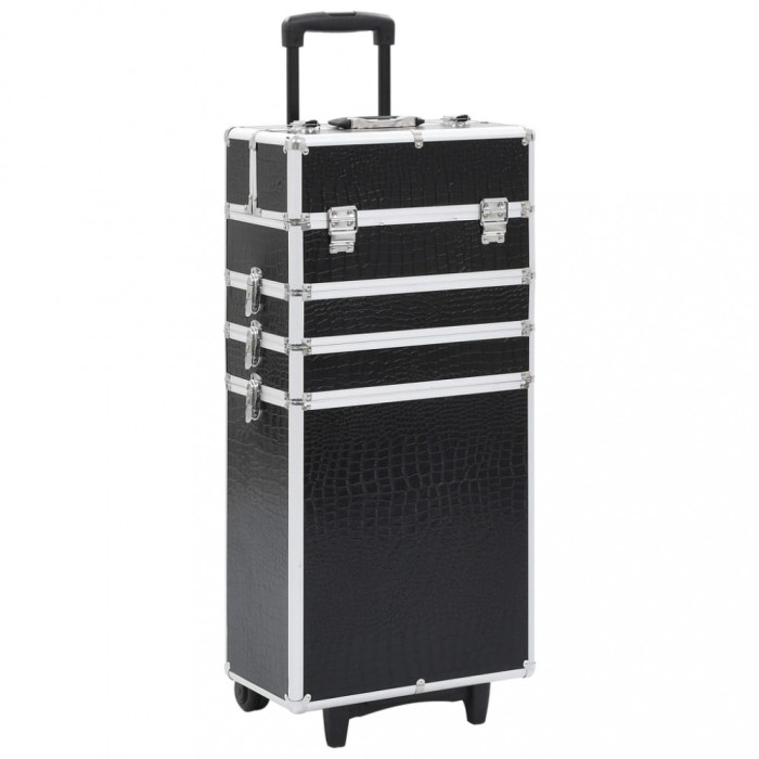 vidaXL Troler de cosmetice, model cu crocodil, negru, aluminiu 91817