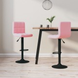 Scaune bar vidaXL, 2 buc, roz catifea, pivotante 360&deg;, inaltime reglabila, baza cromata, suport picioare, 40x47x(90-111) cm