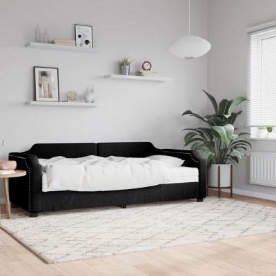 vidaXL Pat de zi cu saltea, negru, 100x200 cm, textil 3197623 foto