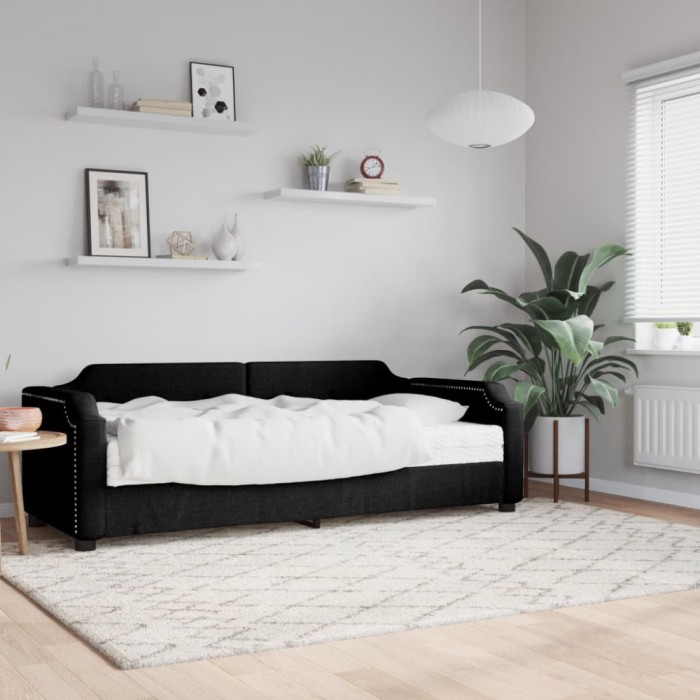 vidaXL Pat de zi cu saltea, negru, 100x200 cm, textil 3197623