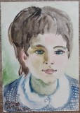 Portret fetita// acuarela Rodica Raileanu 1985
