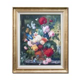 Tablou celebru pictat manual inramat, Aranjament floral, 65x55cm ulei pe panza, reproducere Rachel Ruysch, Magnific